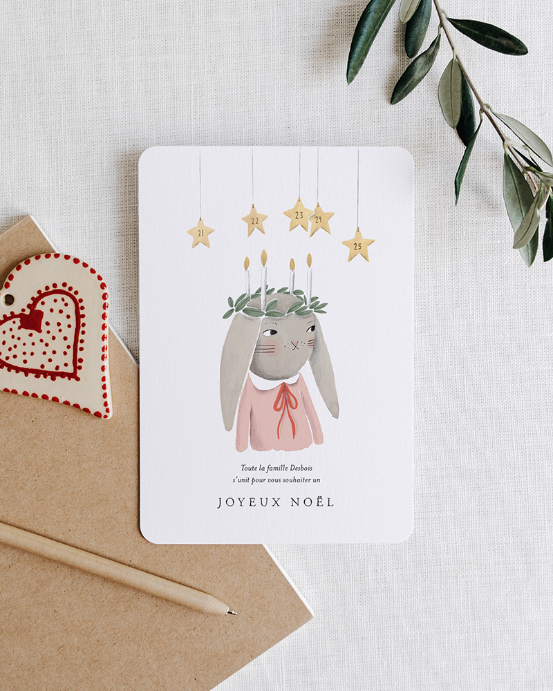 Carte de voeux Lovely Bunny, Collaboration Cotton Bird x Mer Mag.