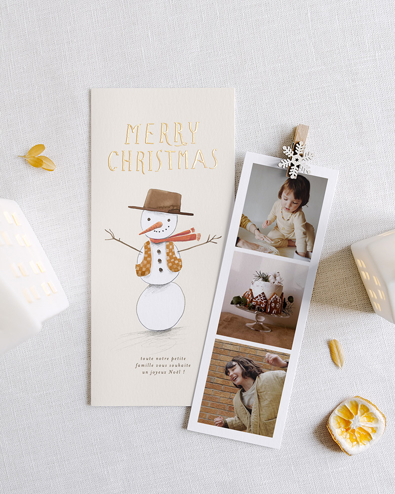 Carte de voeux Little Snowman, Collaboration Cotton Bird x Mer Mag.