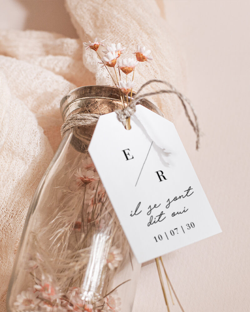 bouquet de fleurs séchées rosa cadaqués et étiquette personnalisée cotton bird