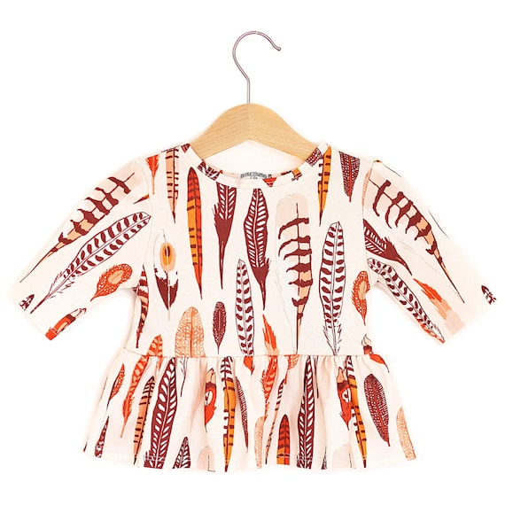 Plumes coton bio bébé/jeune enfant fille demi de longueur manches haut