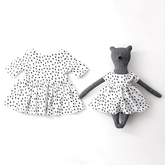 Jouet ours et bébé coton bio robe en imprimé Dalmatien