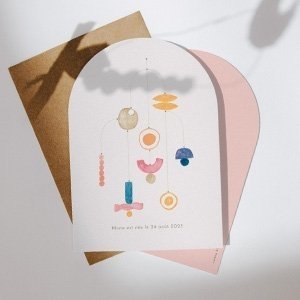 Faire part naissance Couffin et Petites Feuilles │ Planet Cards