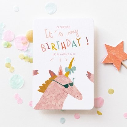 Invitation Anniversaire - Thème Licorne tropical & Rose - Mmez