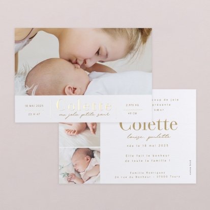 Faire part naissance Couffin et Petites Feuilles │ Planet Cards