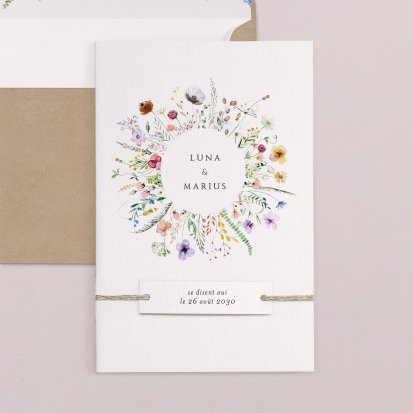 faire part mariage fleurs en aquarelle bleu lin fait main champêtre