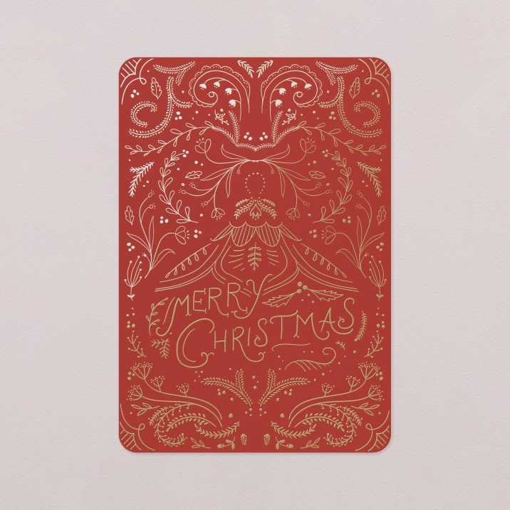 Carte de voeux Décoration vintage - rouge groseille