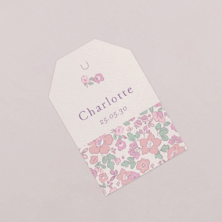 Etiquette carrée naissance Liberty-rosa
