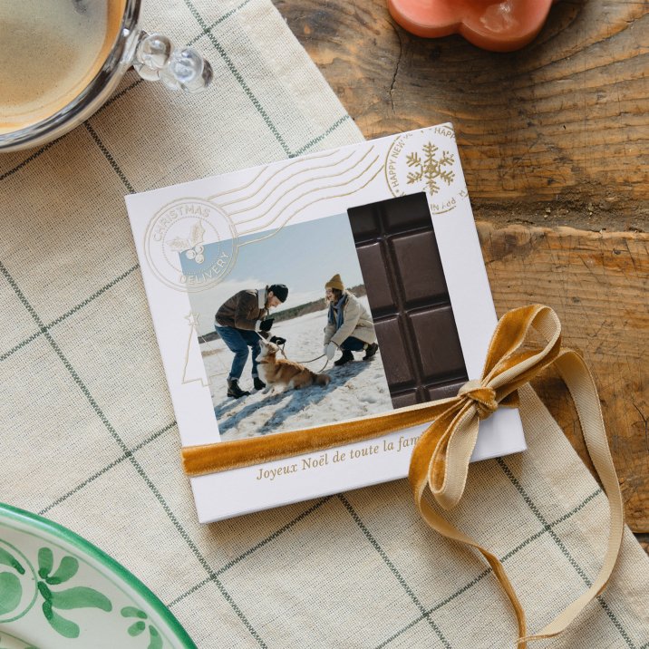 Tablette chocolat Noël Carte postale - or