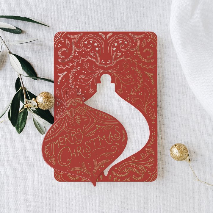 Carte de voeux Décoration vintage - rouge groseille
