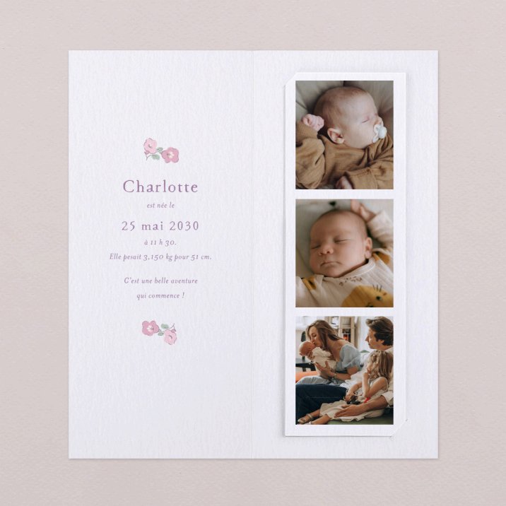 Faire-part naissance Liberty-rosa