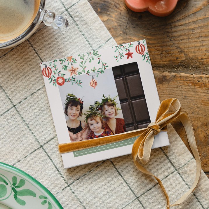 Tablette chocolat Noël Décoration vintage - feuillage de Noël
