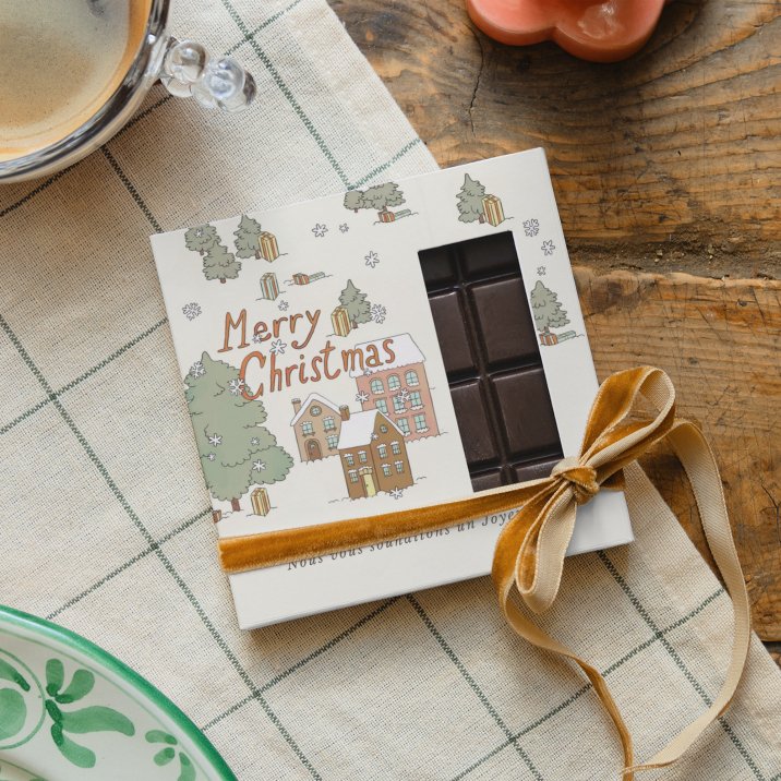 Tablette chocolat Noël Décoration vintage - village enneigé